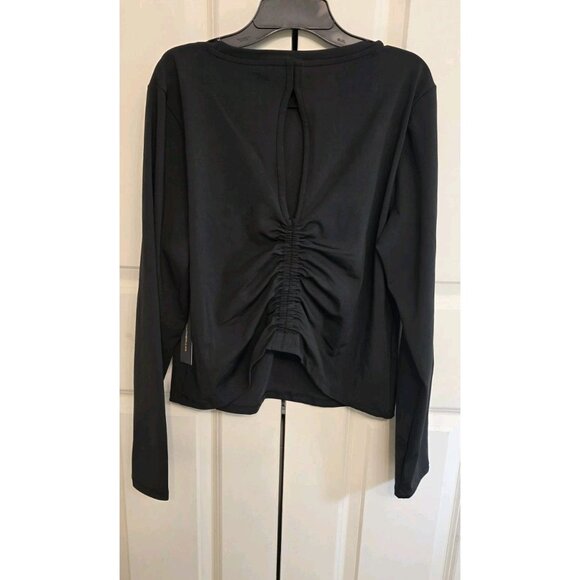 Stretch The Rules Women Black Long Sleeve Ruched Back Athletic Top L - Picture 3 of 8